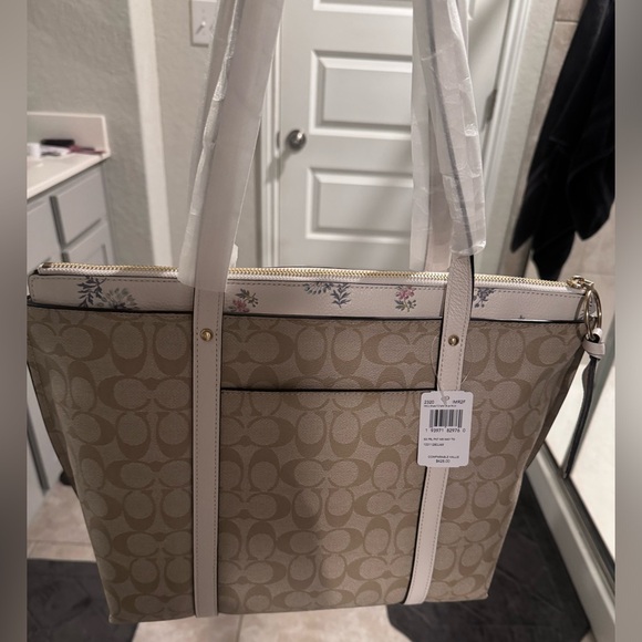 NWT Coach 2320 Signature Floral Print Khaki Chalk Canvas May Large Tote Bag - Picture 5 of 5